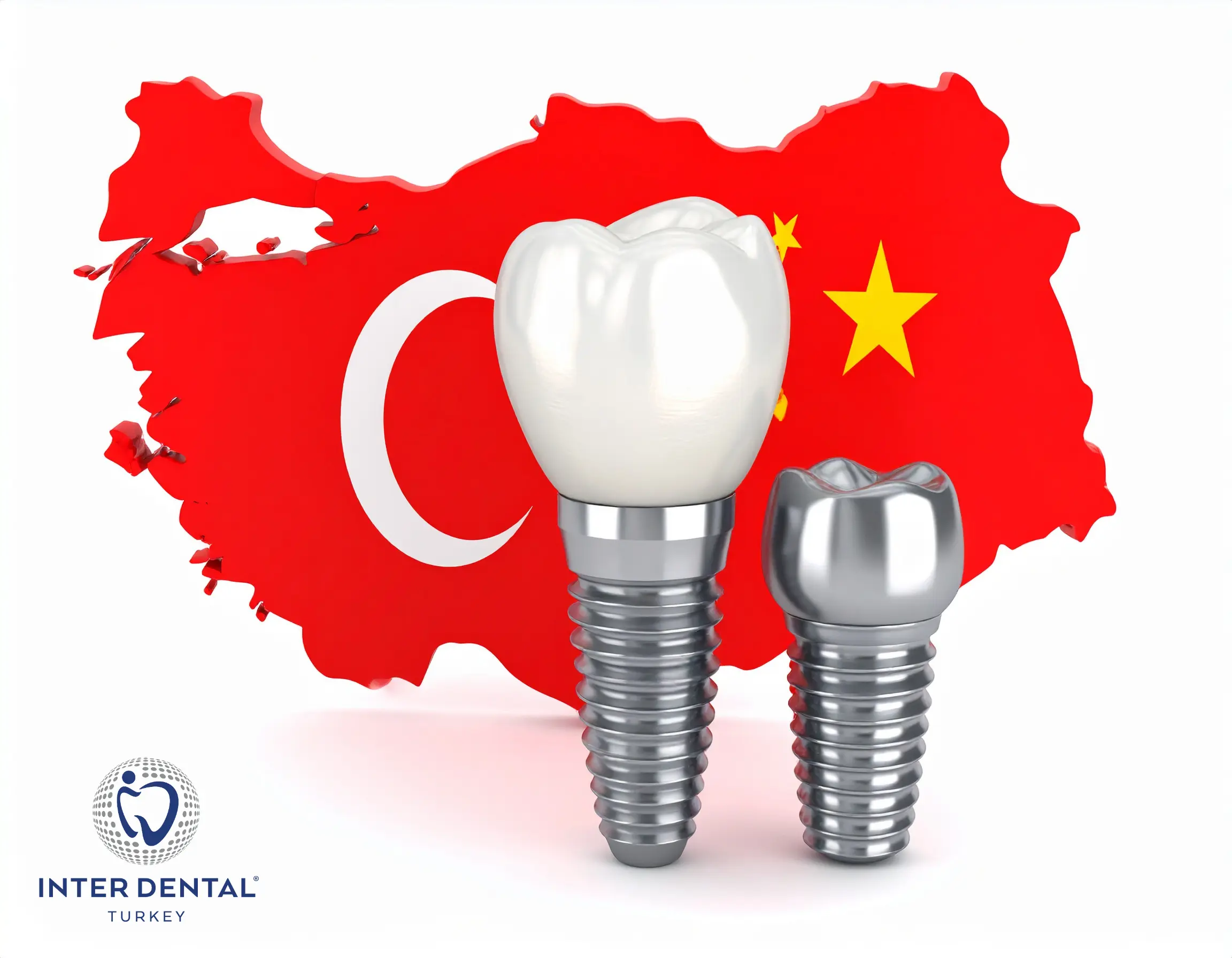 Dental implants in Turkey with national flag background