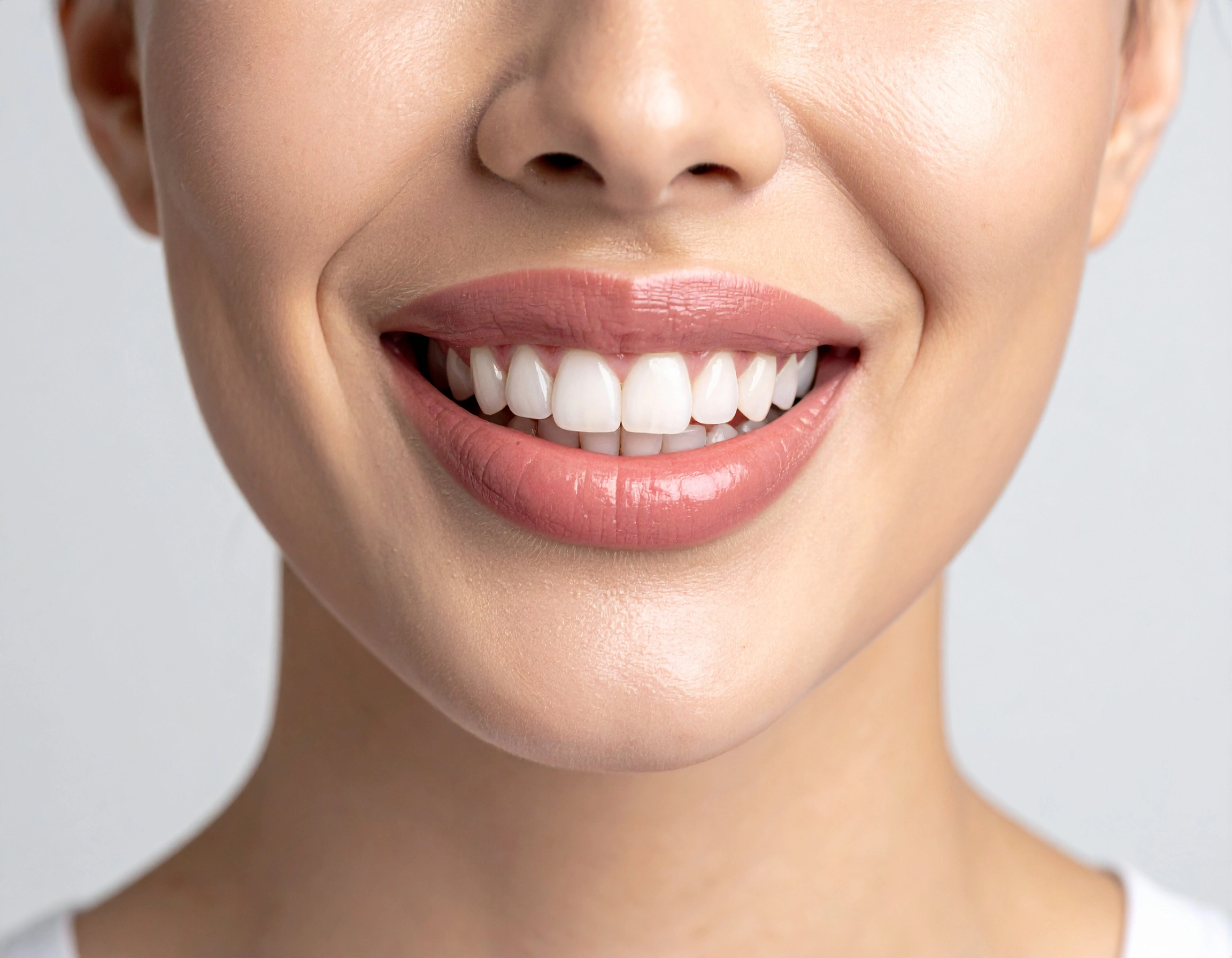 Close-up of perfect white smile representing Turkey Teeth trend
