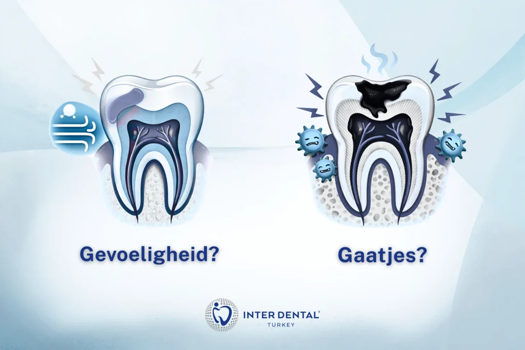 Gevoelige tand of gaatje: vergelijking van signalen zoals pijn bij koud, zoet, bijten en aanhoudende tandpijn